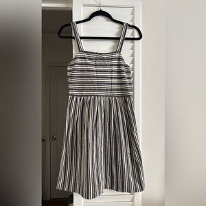 Striped Black and White Sleeveless Dress; back zip. XS, Loft.